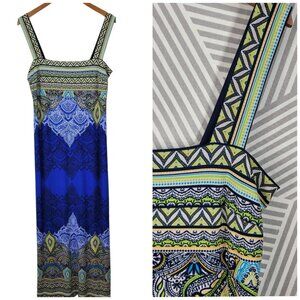 Dressbarn Shirt Dress size 16 Maxi Long Stretch Blue Green Vintage Y2K